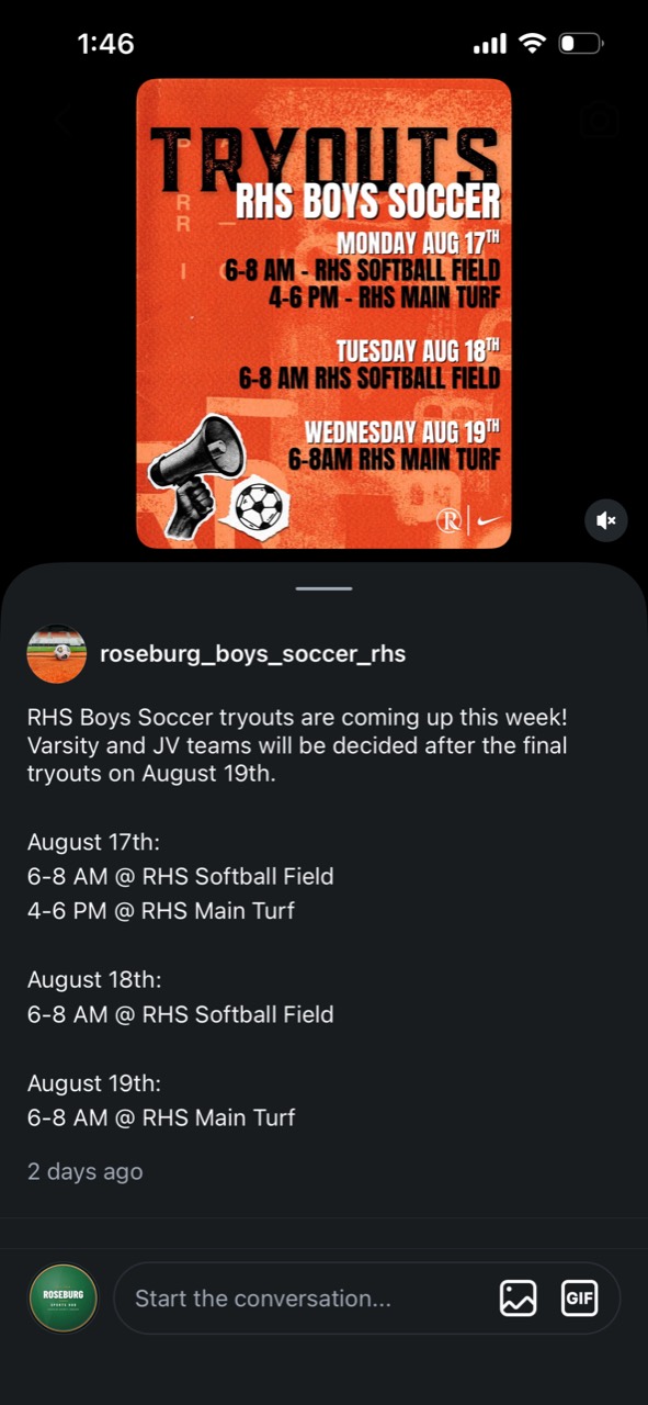 Roseburg High School Boys Soccer Tryouts Set for August 17-19